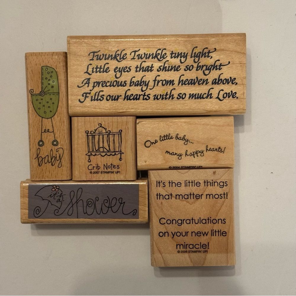 6 Stampin' Up! Wooden Baby Blocks Set - Natural Brown
